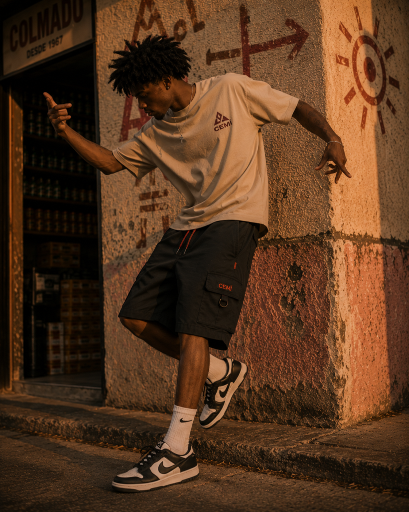 Home cemiguy w shorts doing an energetic pose.